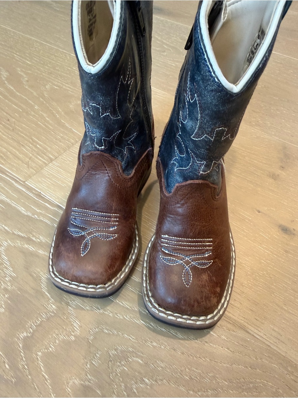 Old West Brown and Dark Blue Kids Western Boots